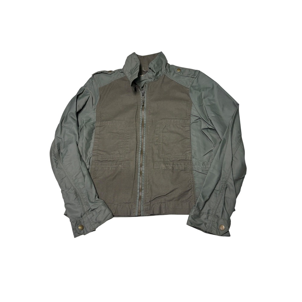 Lucky Brand Womens Mixed Media Utility Jacket Olive Green Military Zip Up Large